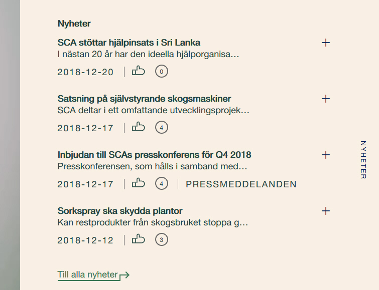 Gilla-funktionen finns i nyhetsblocket samt på nyhetslistningssidor